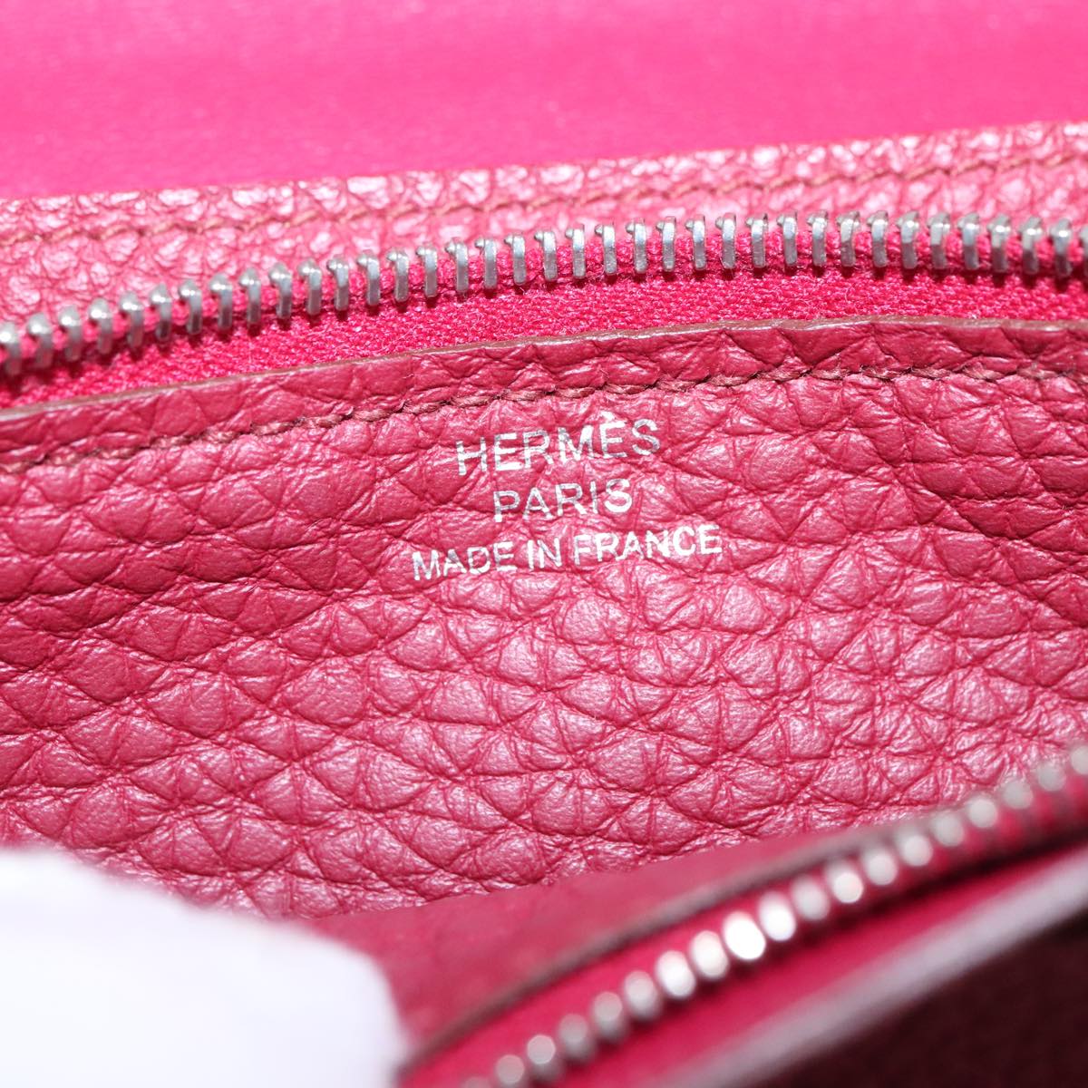 HERMES Dogon GM Wallet Leather Red Silver Auth kk428