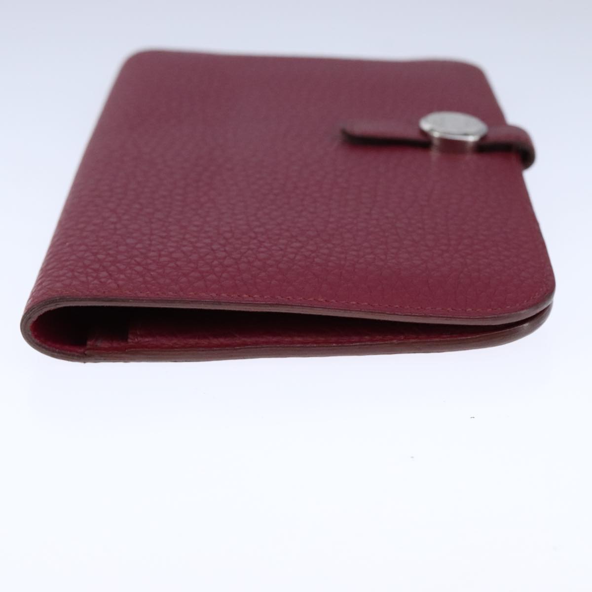 HERMES Dogon GM Wallet Leather Red Silver Auth kk428