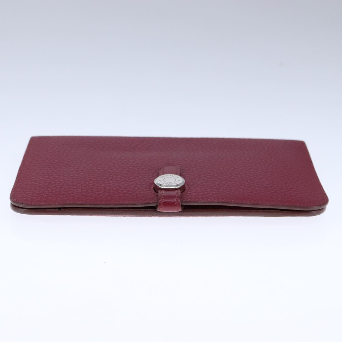 HERMES Dogon GM Wallet Leather Red Silver Auth kk428