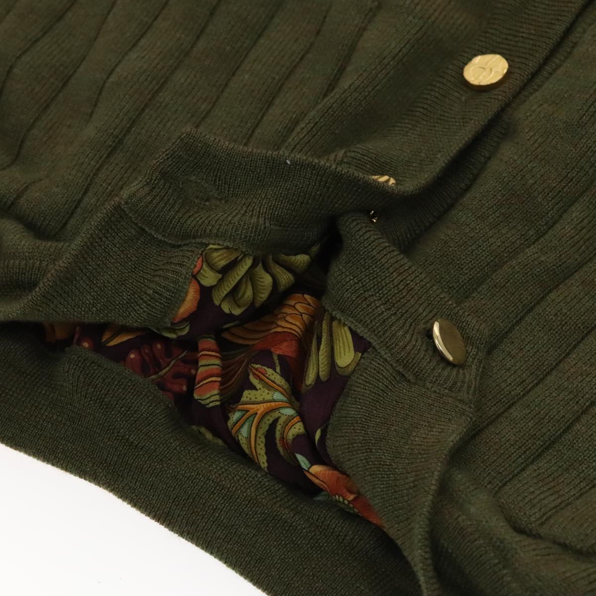 Salvatore Ferragamo Cardigan Wool M Khaki Auth kk430