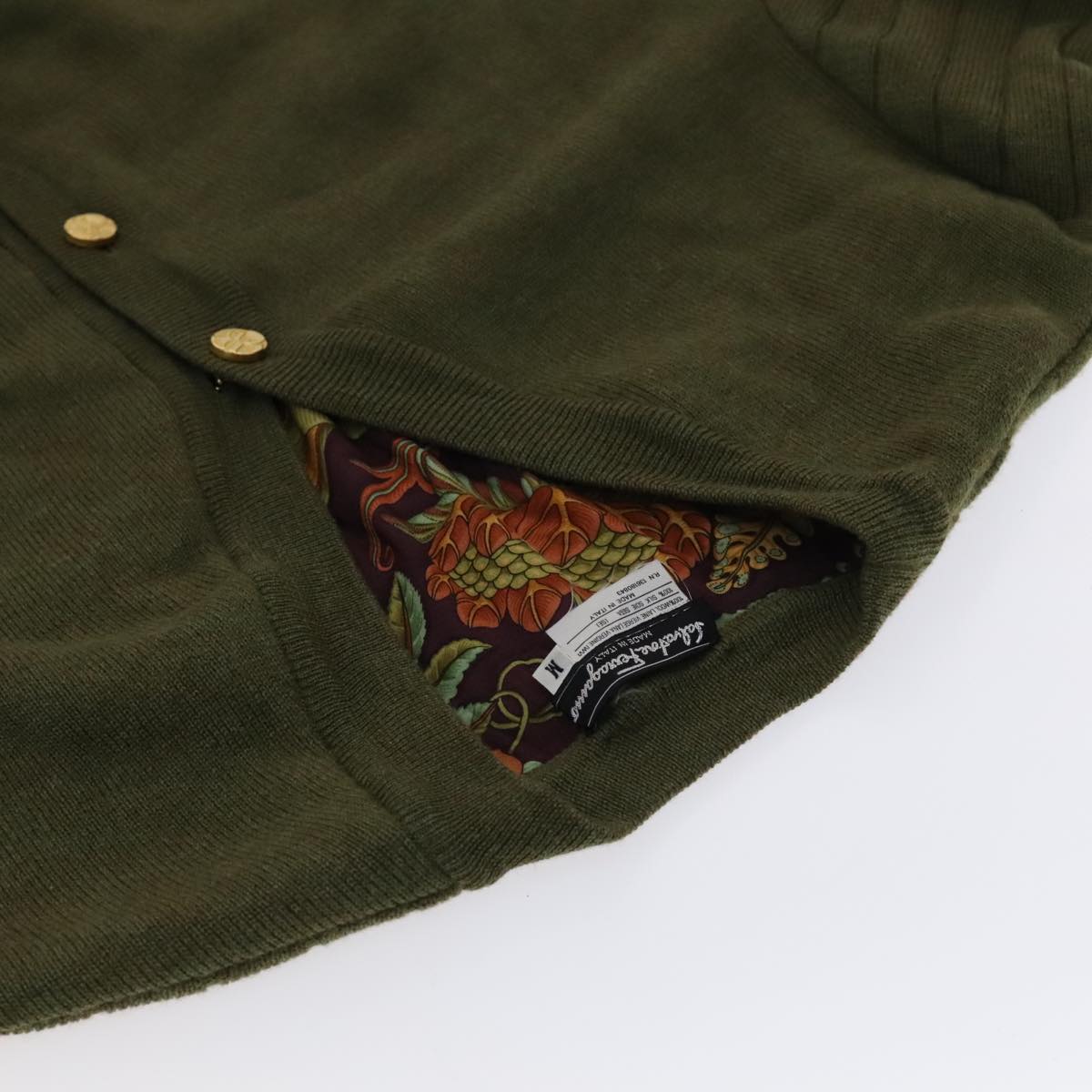 Salvatore Ferragamo Cardigan Wool M Khaki Auth kk430