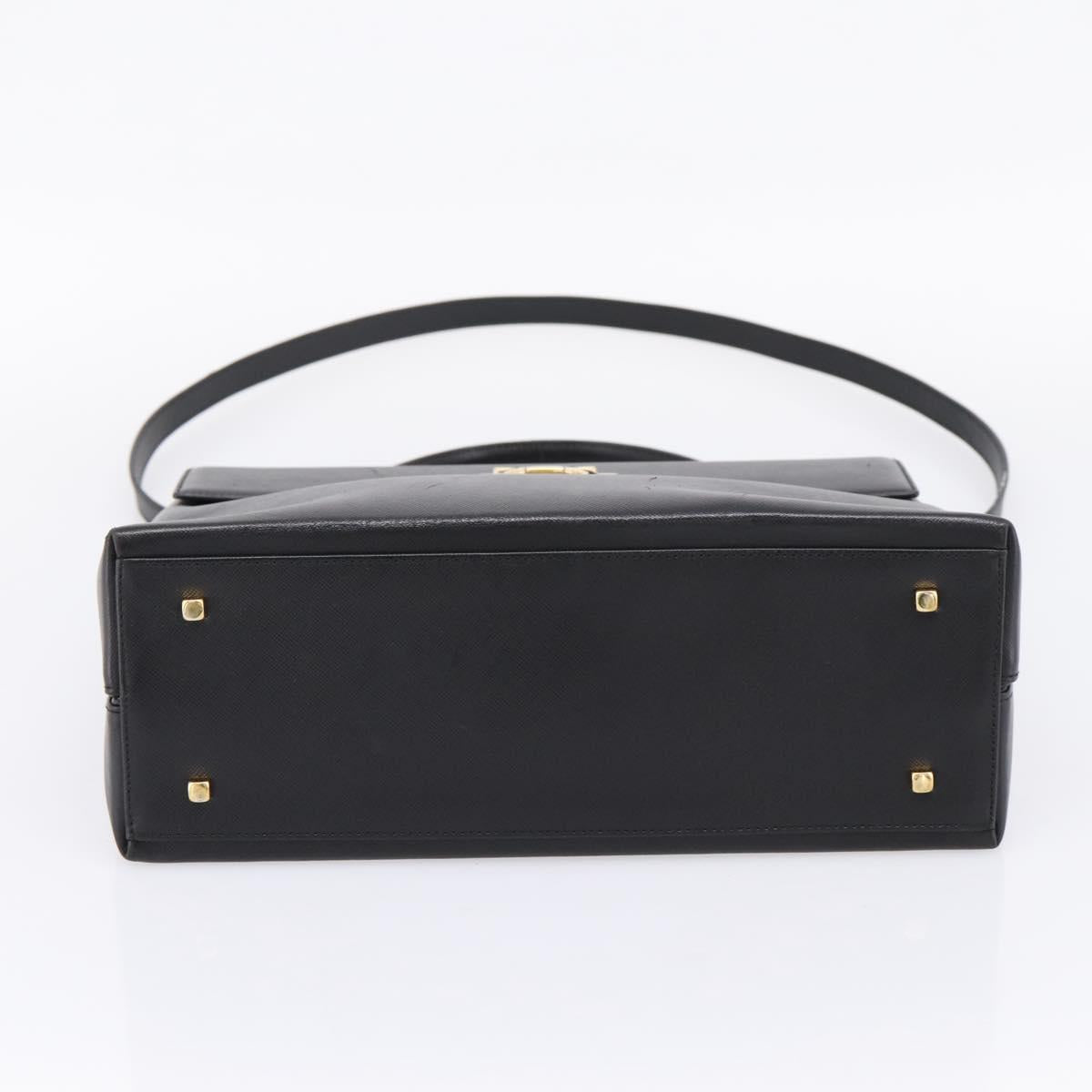 Salvatore Ferragamo Gancini Hand Bag Leather 2way Black Gold Auth kk442