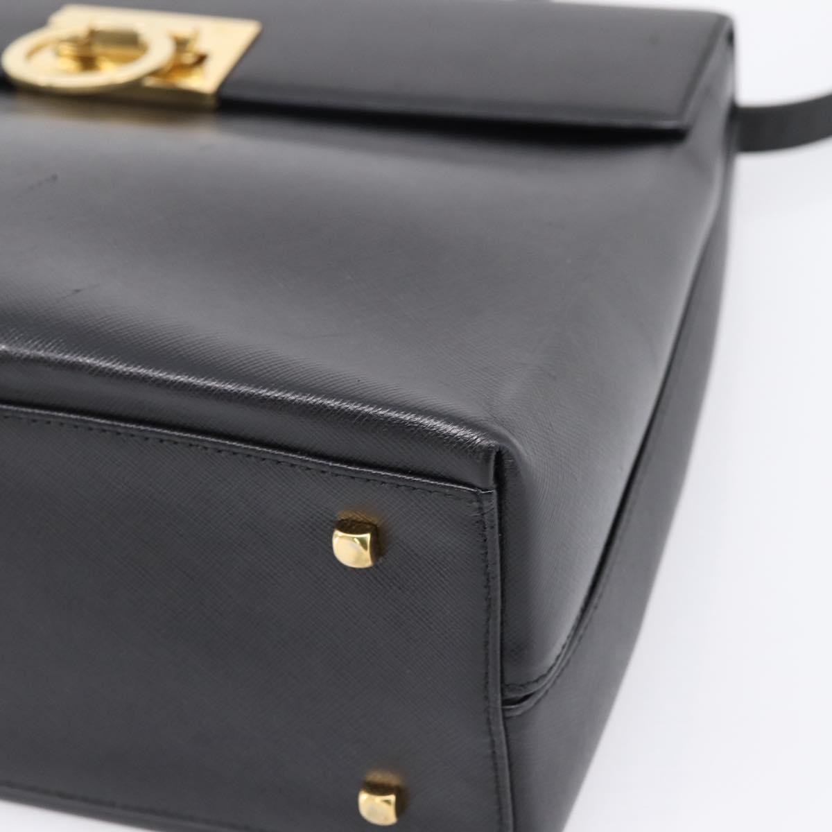Salvatore Ferragamo Gancini Hand Bag Leather 2way Black Gold Auth kk442