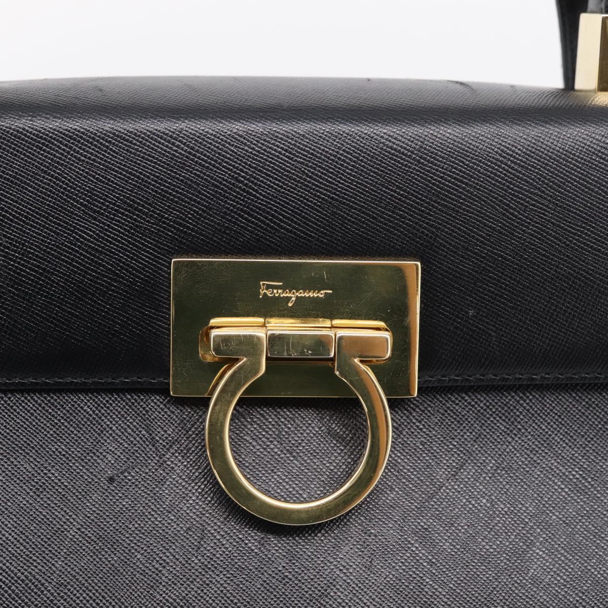 Salvatore Ferragamo Gancini Hand Bag Leather 2way Black Gold Auth kk442