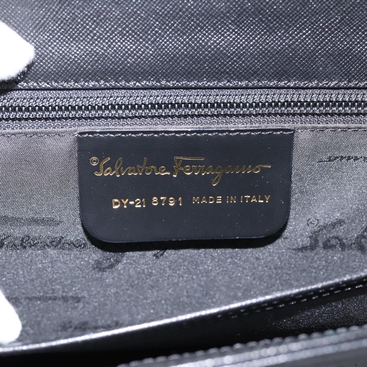 Salvatore Ferragamo Gancini Hand Bag Leather 2way Black Gold Auth kk442