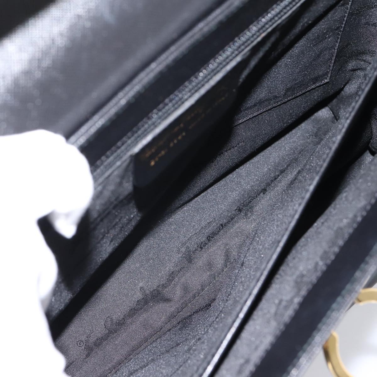 Salvatore Ferragamo Gancini Hand Bag Leather 2way Black Gold Auth kk442
