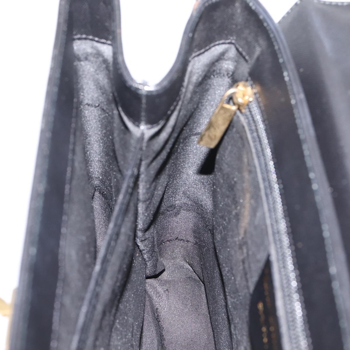 Salvatore Ferragamo Gancini Hand Bag Leather 2way Black Gold Auth kk442