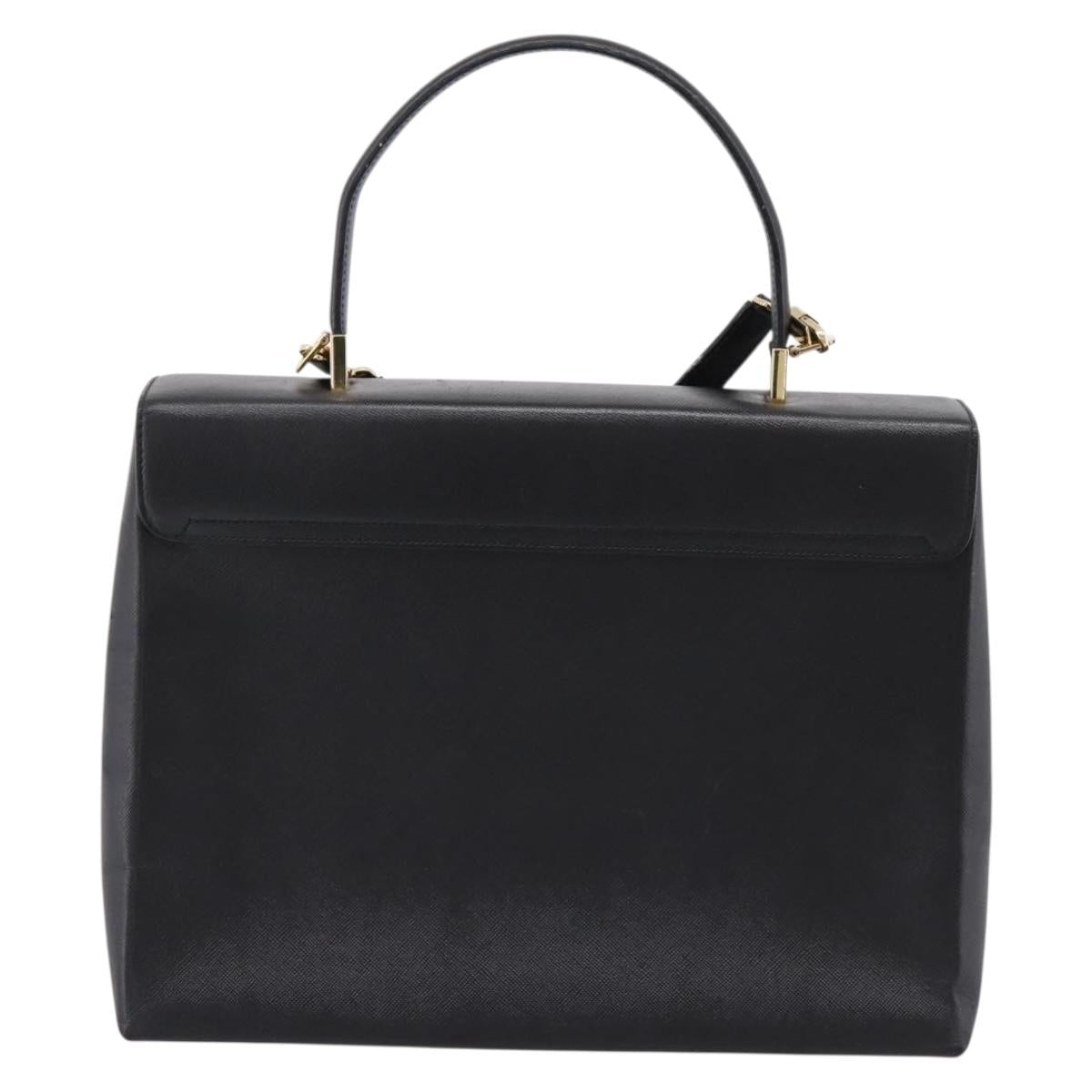 Salvatore Ferragamo Gancini Hand Bag Leather 2way Black Gold Auth kk442