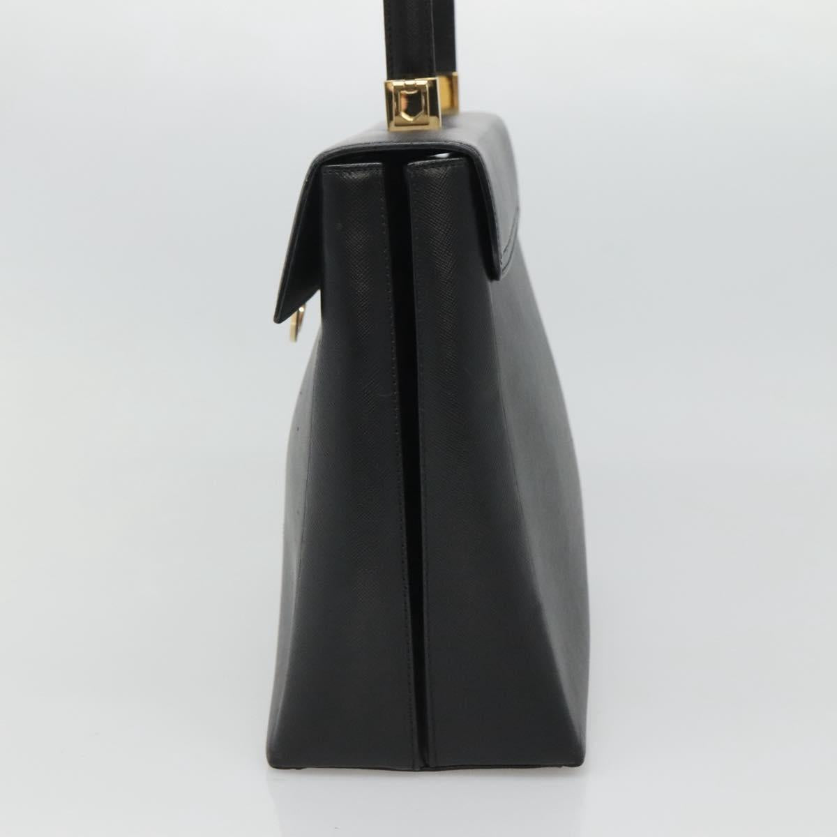 Salvatore Ferragamo Gancini Hand Bag Leather 2way Black Gold Auth kk442