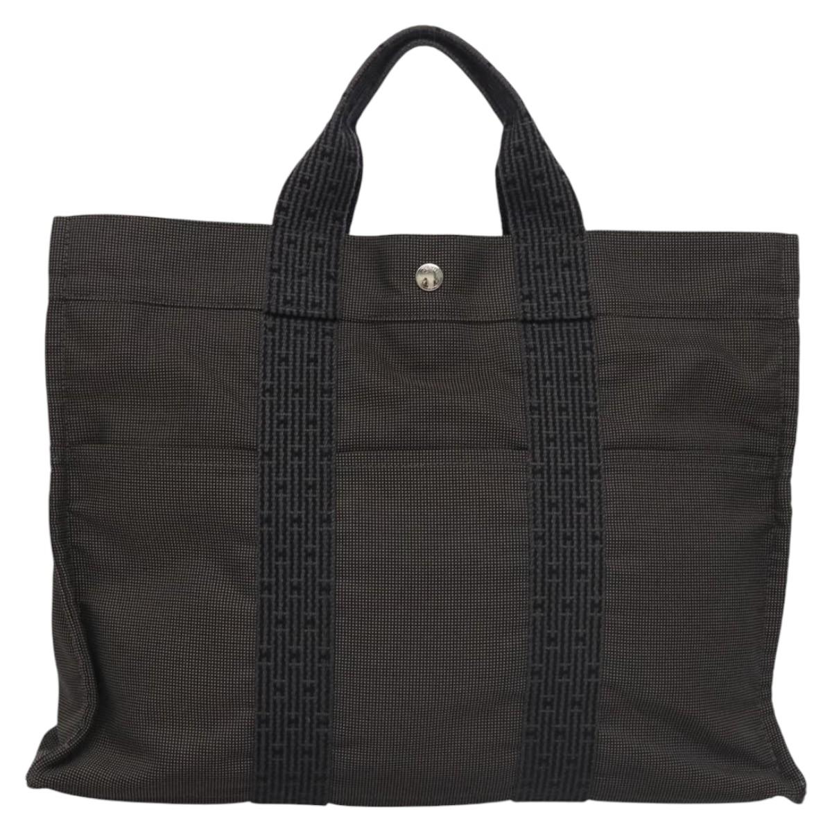 HERMES Her Line MM Tote Bag Canvas Gray Silver Auth kk445