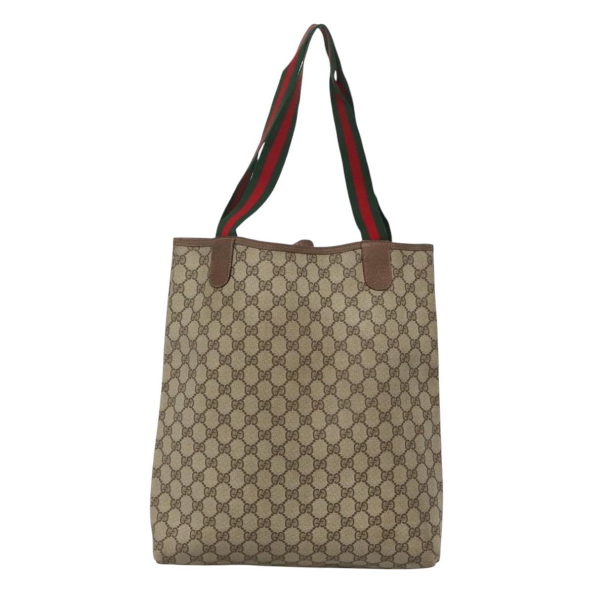 GUCCI GG Supreme Web Sherry Line Tote Bag PVC Leather Beige 39.02.003 Auth kk456