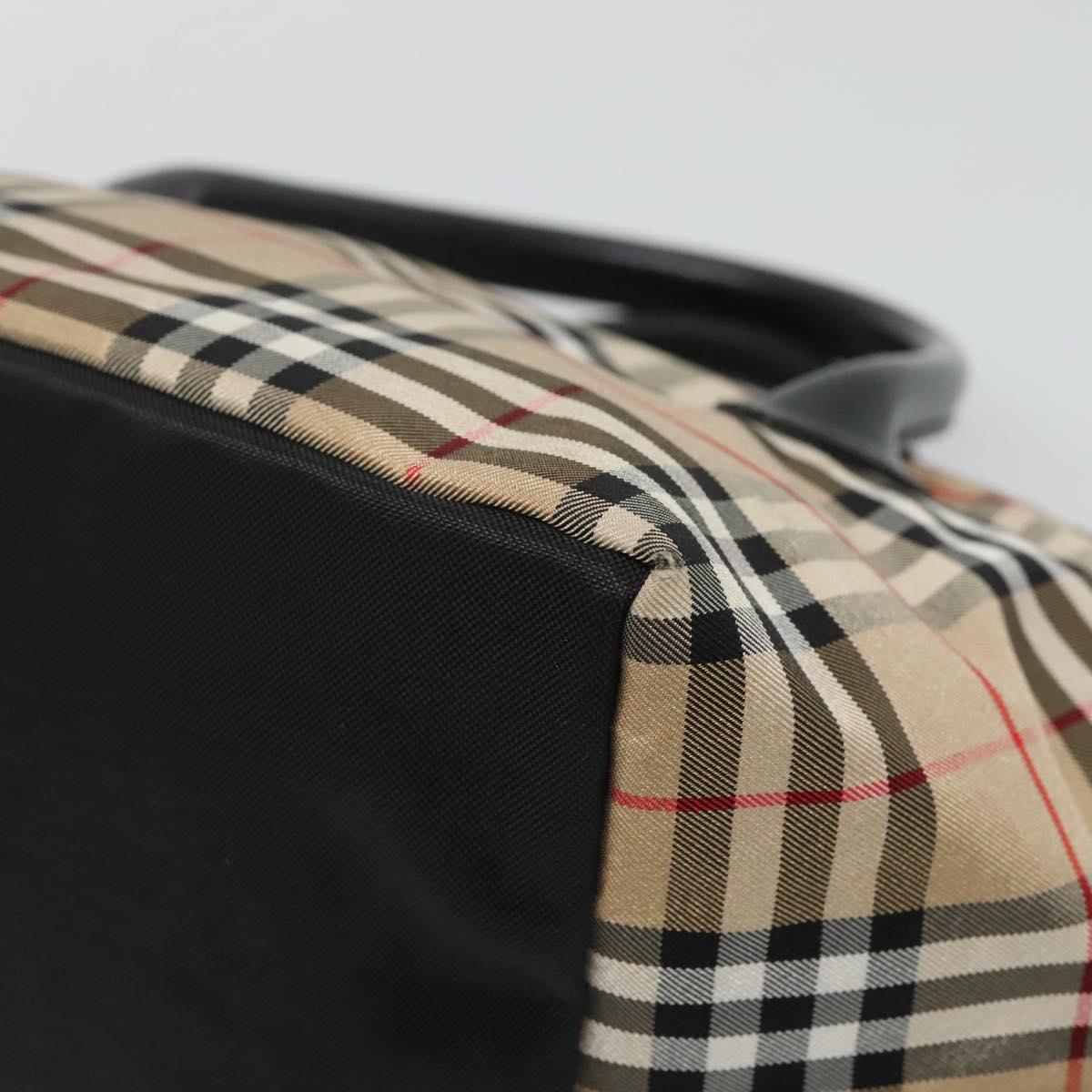 BURBERRY Nova Check Blue Label Hand Bag Nylon Beige Silver Auth kk458