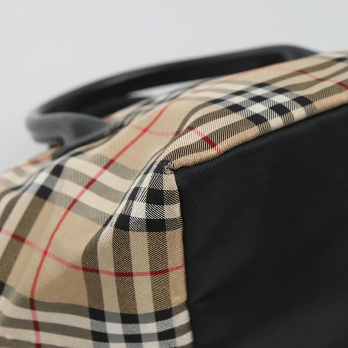 BURBERRY Nova Check Blue Label Hand Bag Nylon Beige Silver Auth kk458