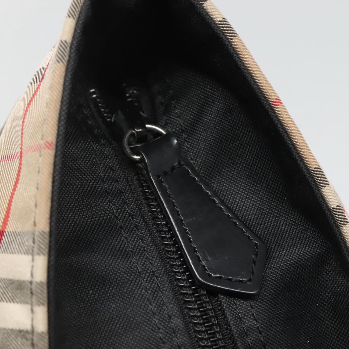 BURBERRY Nova Check Blue Label Hand Bag Nylon Beige Silver Auth kk458