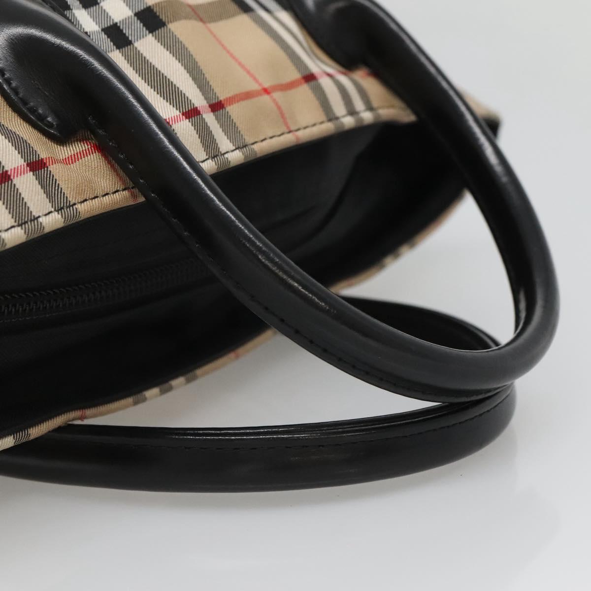 BURBERRY Nova Check Blue Label Hand Bag Nylon Beige Silver Auth kk458