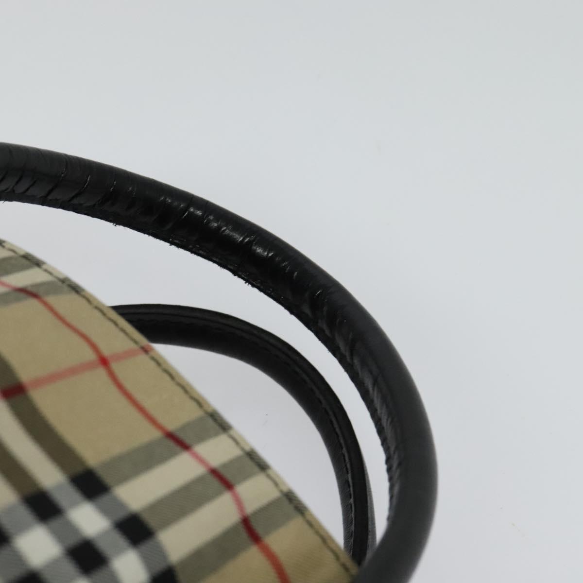 Burberrys Blue Label Hand Bag Nylon Beige Silver Auth kk459