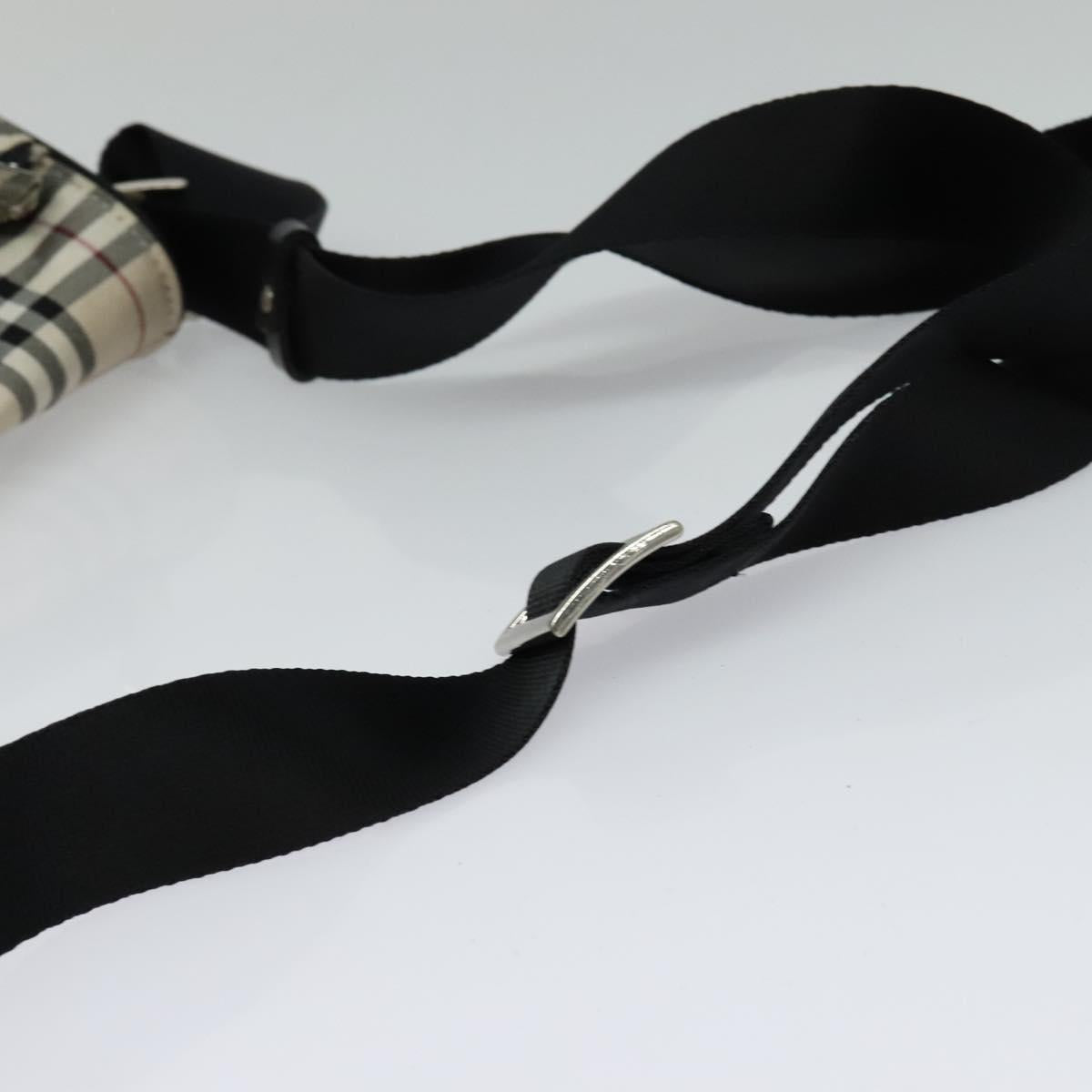 BURBERRY Nova Check Blue Label Shoulder Bag Nylon Beige Silver Auth kk460