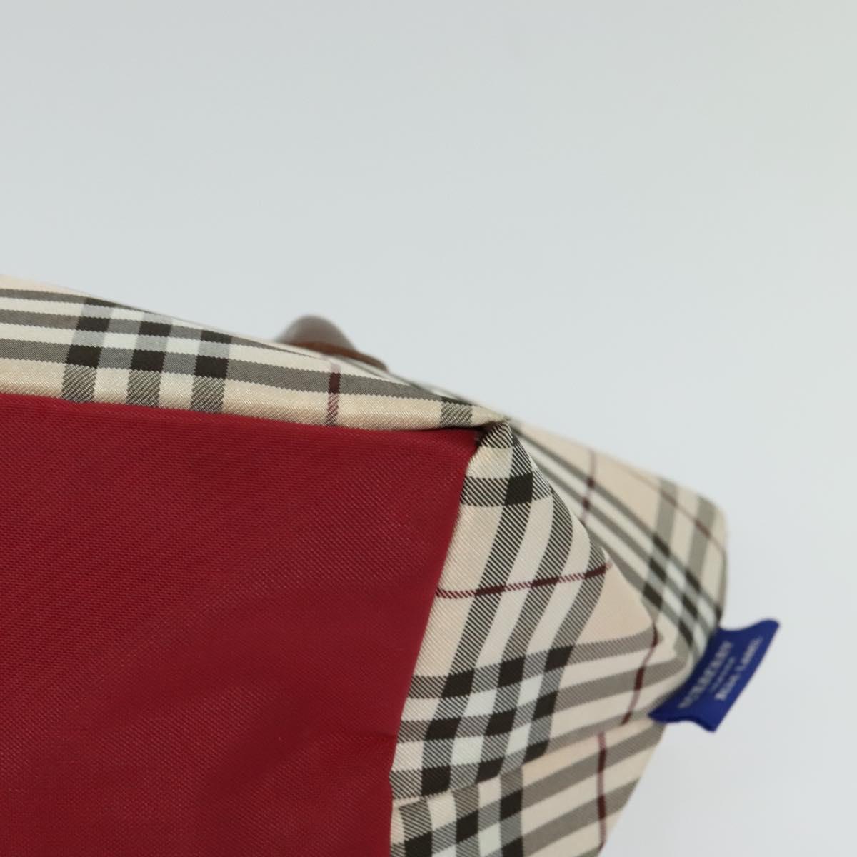 BURBERRY Nova Check Blue Label Tote Bag Nylon Beige Silver Auth kk461
