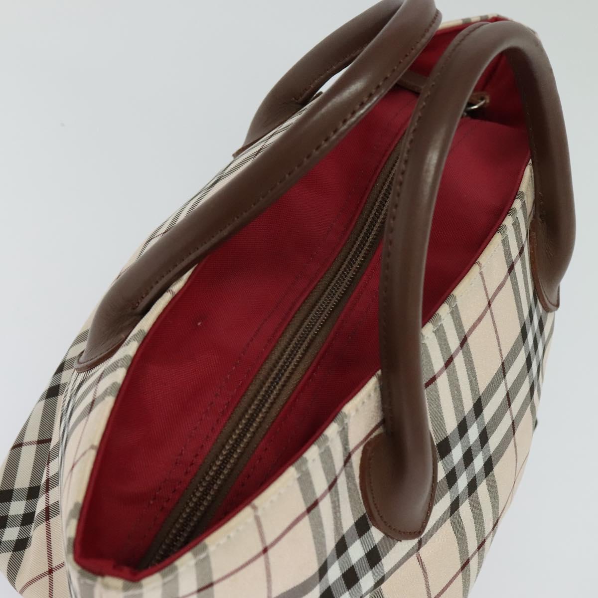 BURBERRY Nova Check Blue Label Tote Bag Nylon Beige Silver Auth kk461