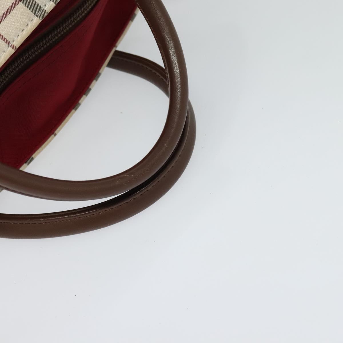 BURBERRY Nova Check Blue Label Tote Bag Nylon Beige Silver Auth kk461