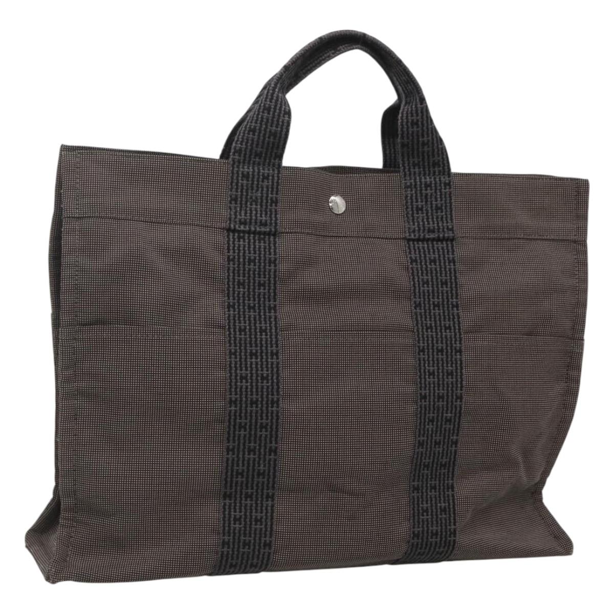 HERMES Her Line MM Hand Bag Canvas Gray Auth kk463