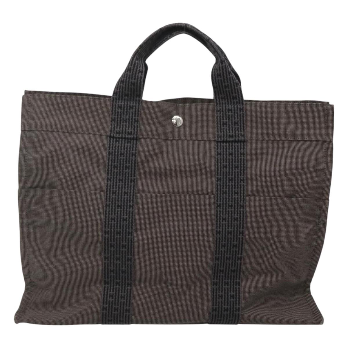 HERMES Her Line MM Hand Bag Canvas Gray Auth kk463