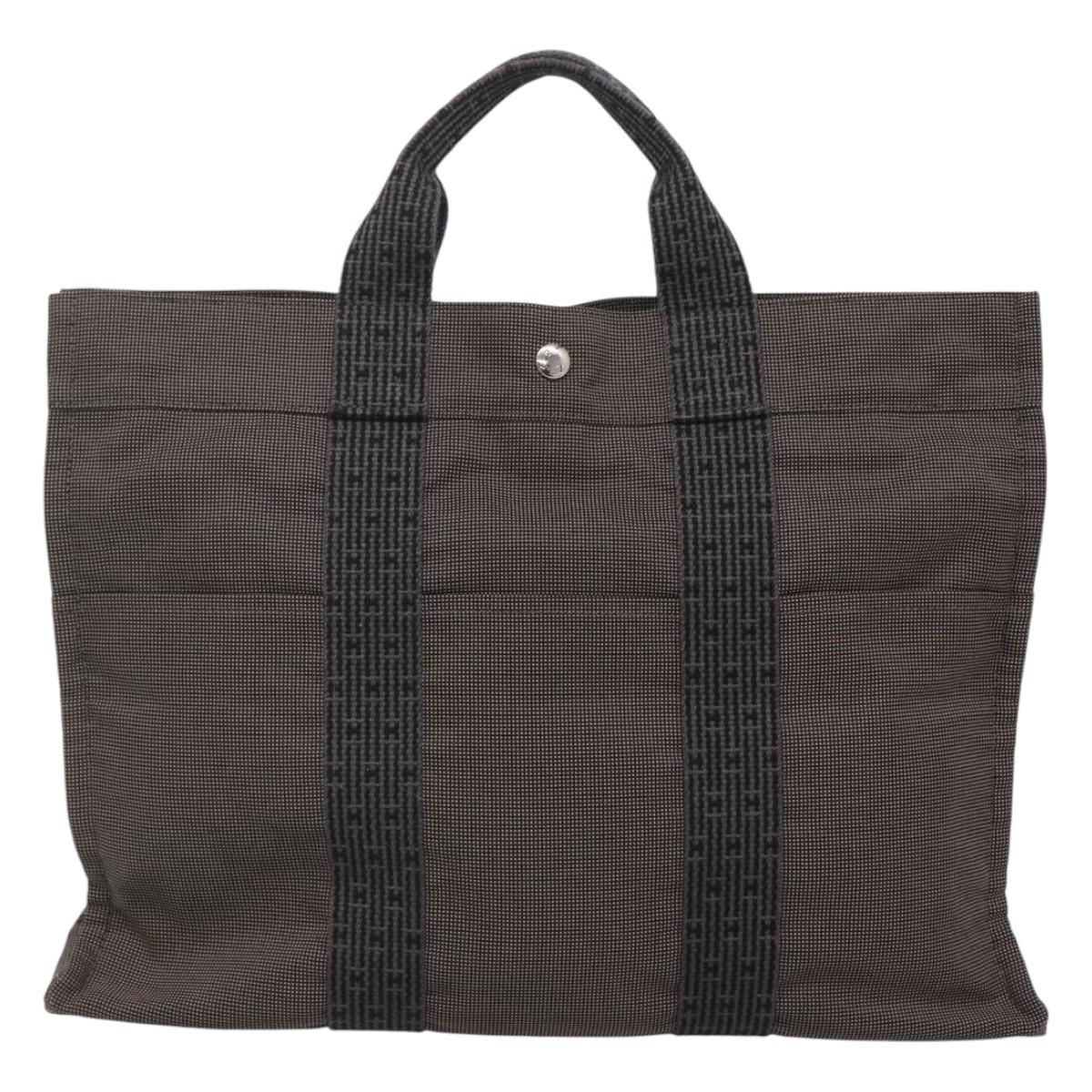 HERMES Her Line MM Hand Bag Canvas Gray Auth kk463
