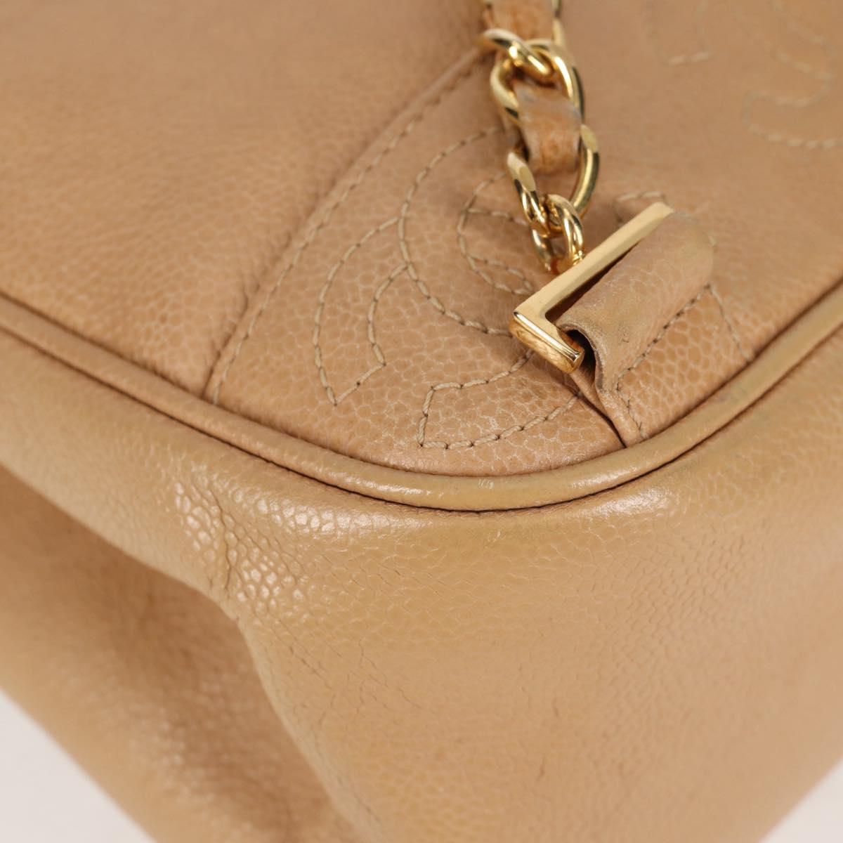 CHANEL Backpack Calf Skin Beige Gold CC Auth kk466A