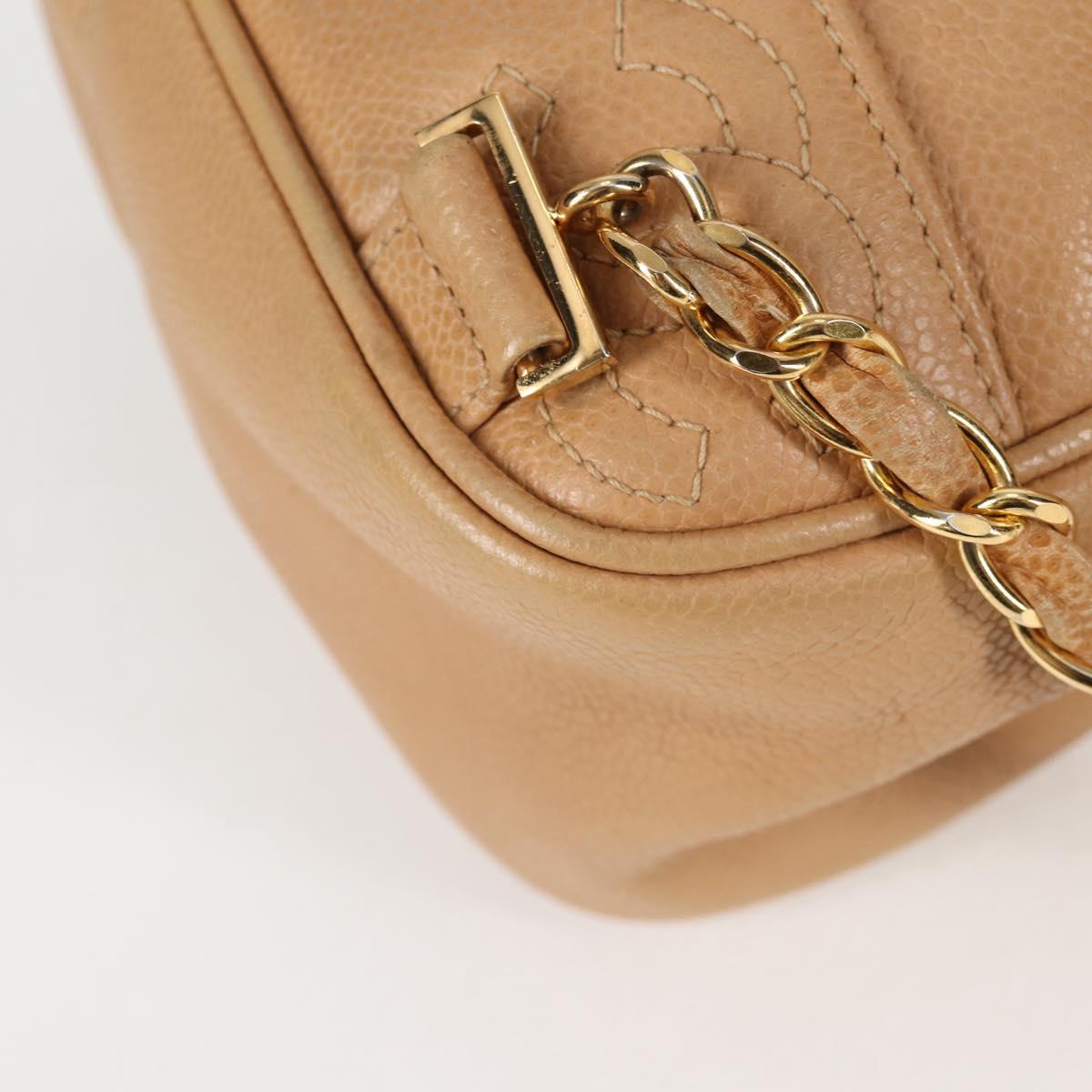 CHANEL Backpack Calf Skin Beige Gold CC Auth kk466A