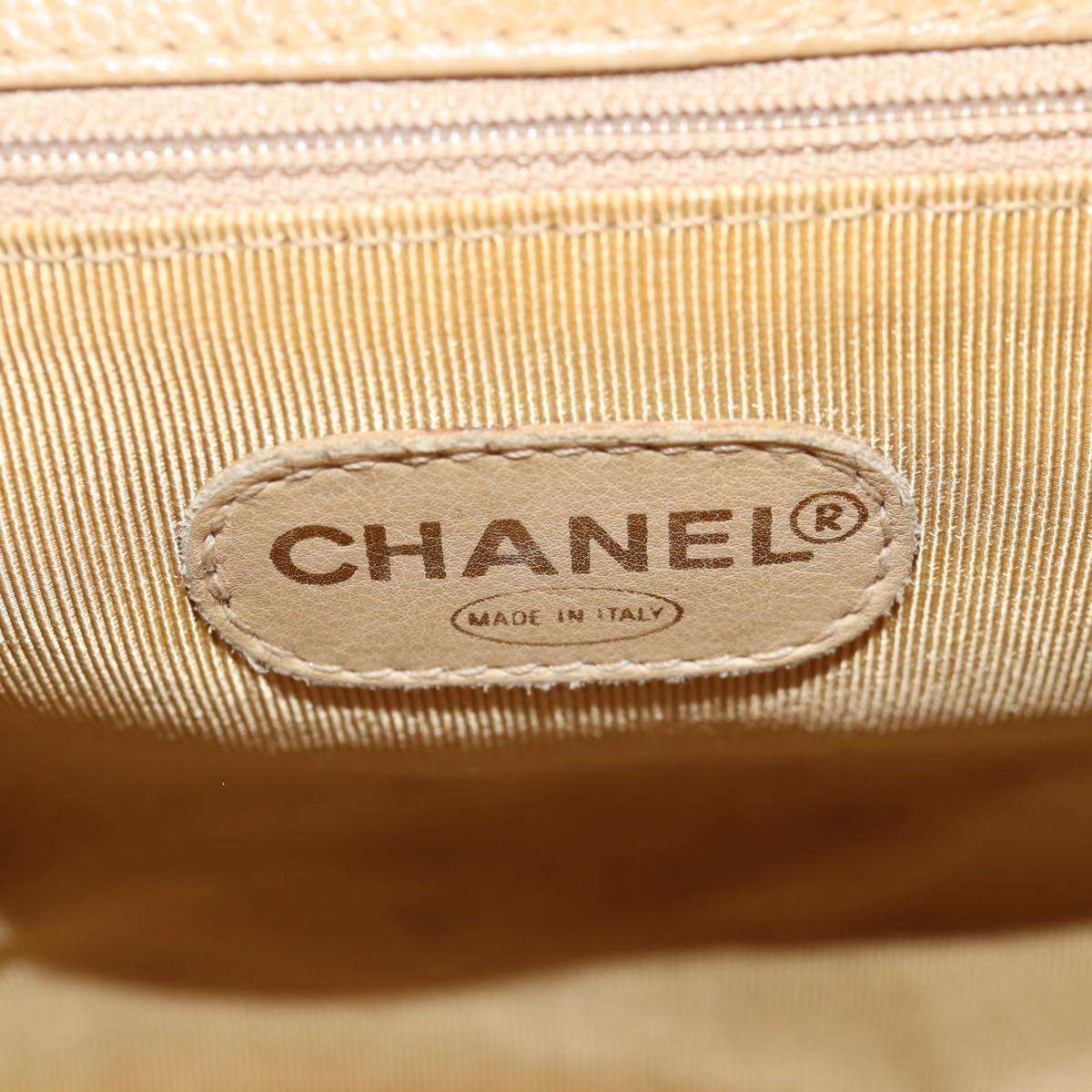 CHANEL Backpack Calf Skin Beige Gold CC Auth kk466A