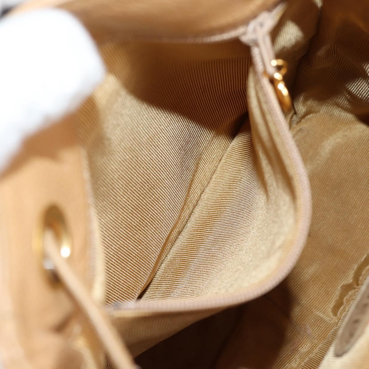 CHANEL Backpack Calf Skin Beige Gold CC Auth kk466A