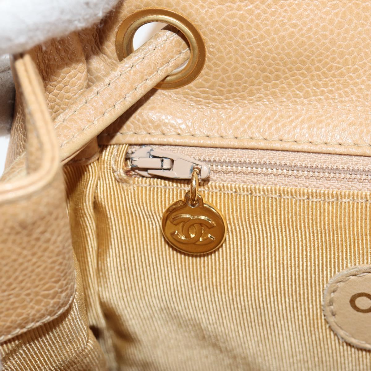 CHANEL Backpack Calf Skin Beige Gold CC Auth kk466A