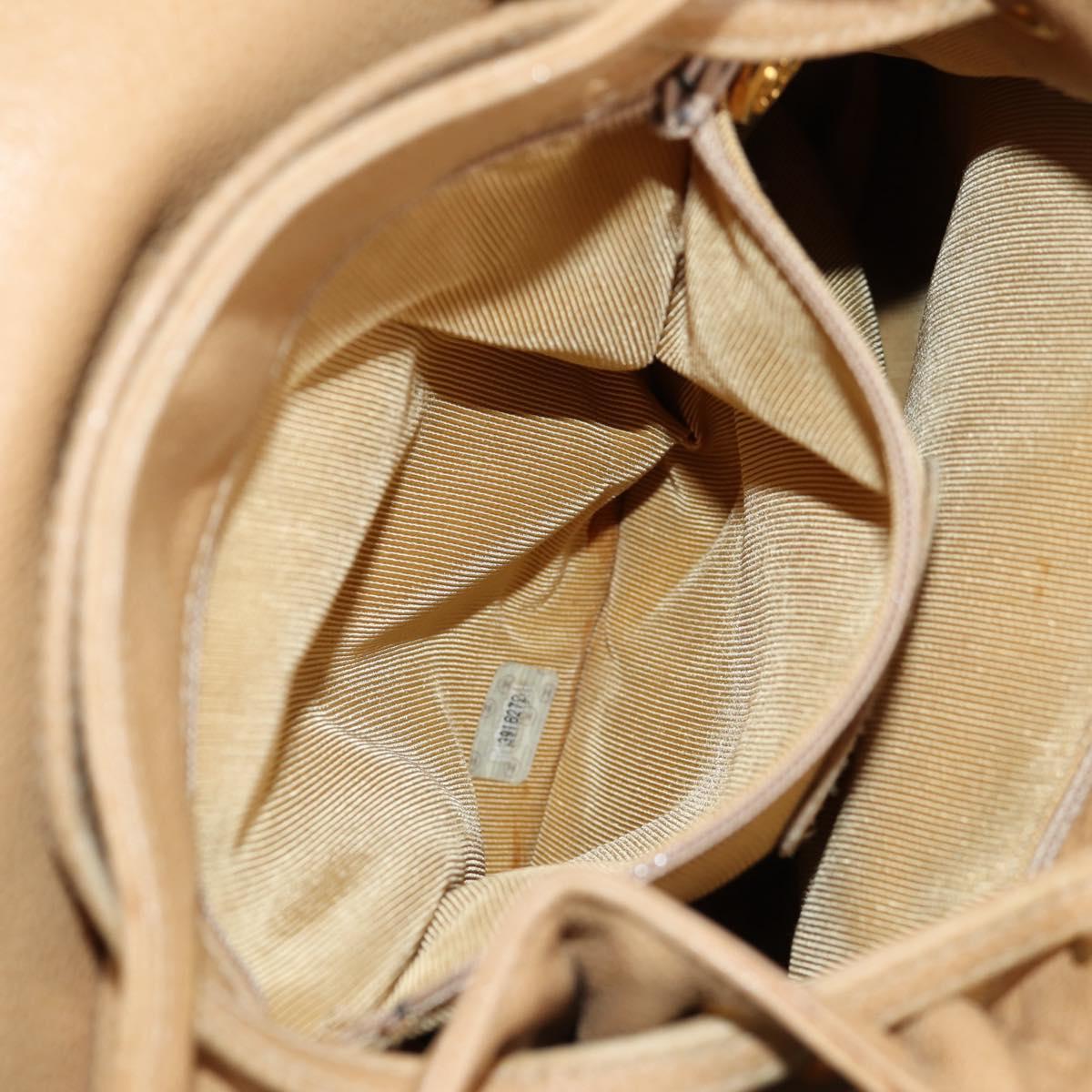 CHANEL Backpack Calf Skin Beige Gold CC Auth kk466A