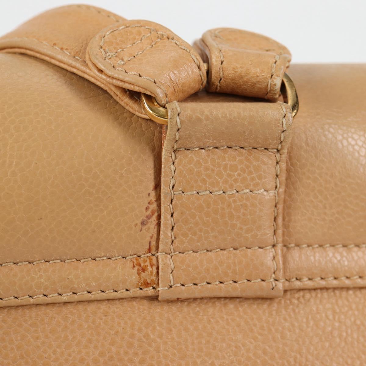 CHANEL Backpack Calf Skin Beige Gold CC Auth kk466A