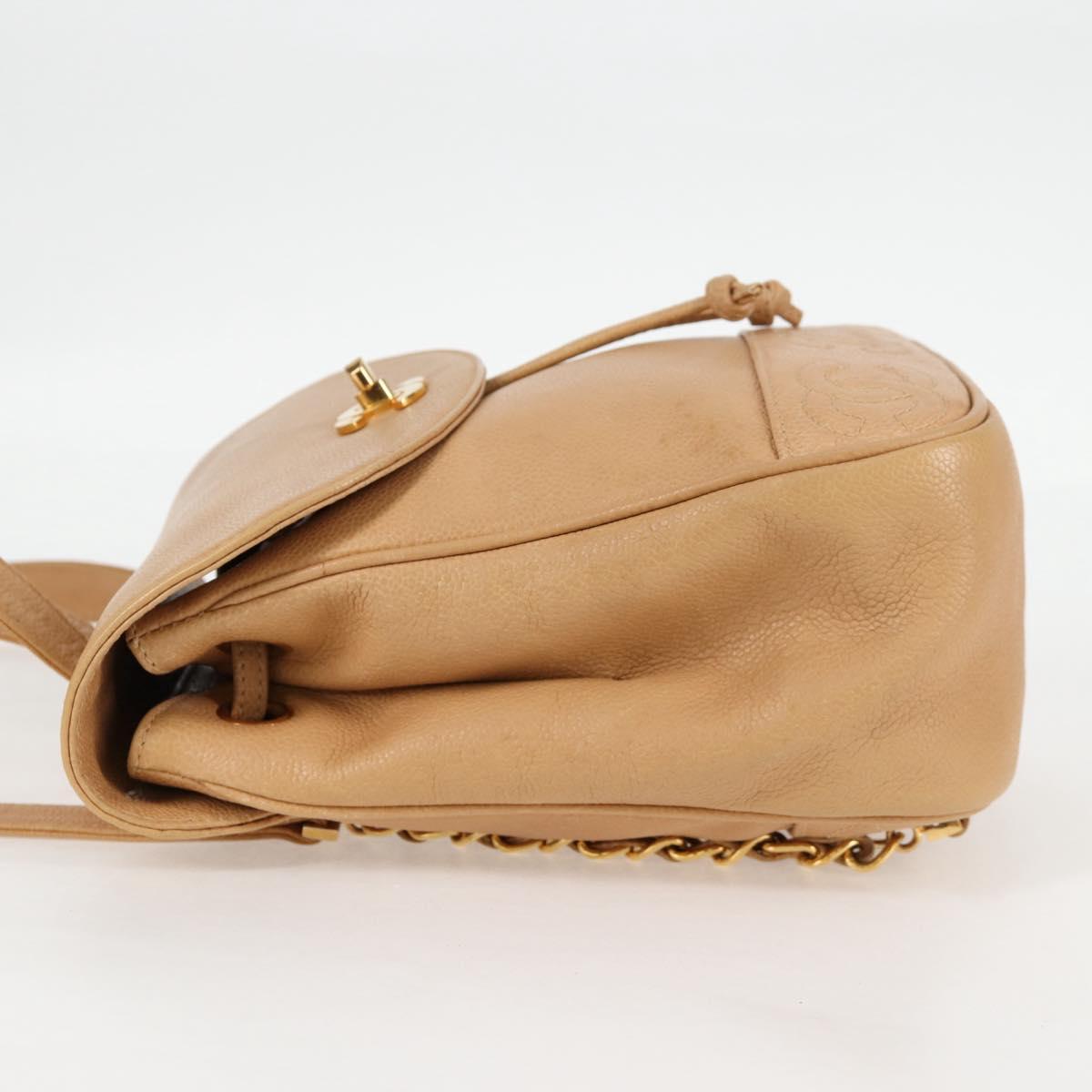 CHANEL Backpack Calf Skin Beige Gold CC Auth kk466A