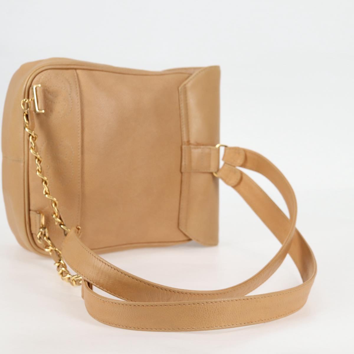 CHANEL Backpack Calf Skin Beige Gold CC Auth kk466A