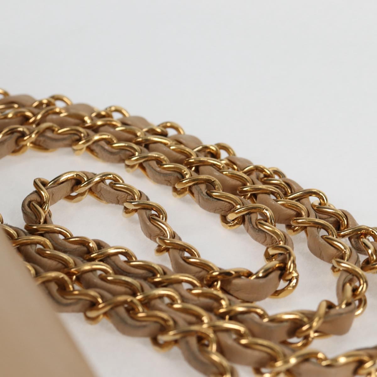 CHANEL Matelasse Chain Shoulder Bag Lamb Skin Beige Gold CC Auth kk467A