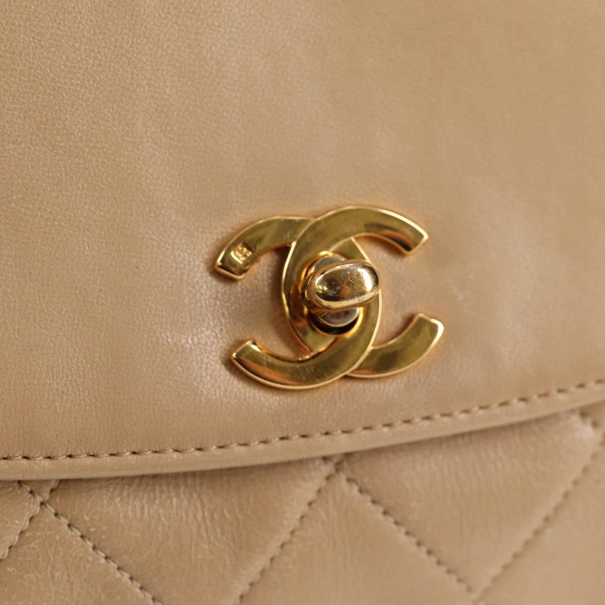 CHANEL Matelasse Chain Shoulder Bag Lamb Skin Beige Gold CC Auth kk467A