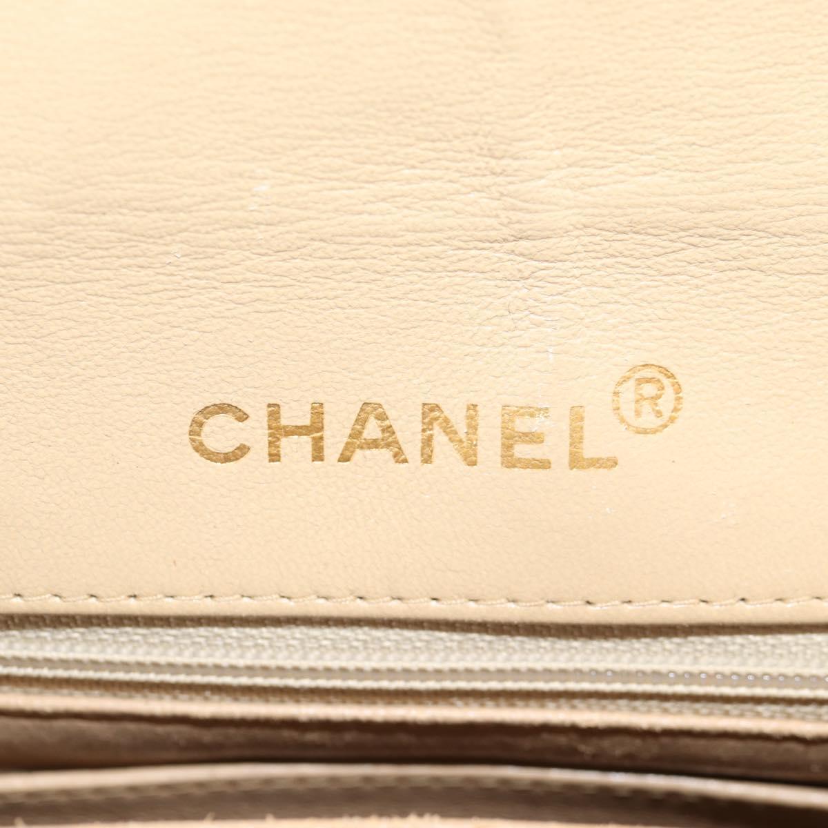 CHANEL Matelasse Chain Shoulder Bag Lamb Skin Beige Gold CC Auth kk467V