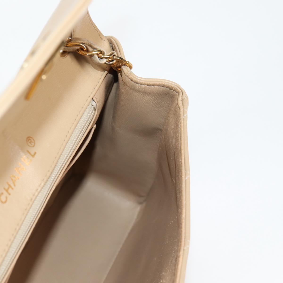 CHANEL Matelasse Chain Shoulder Bag Lamb Skin Beige Gold CC Auth kk467A
