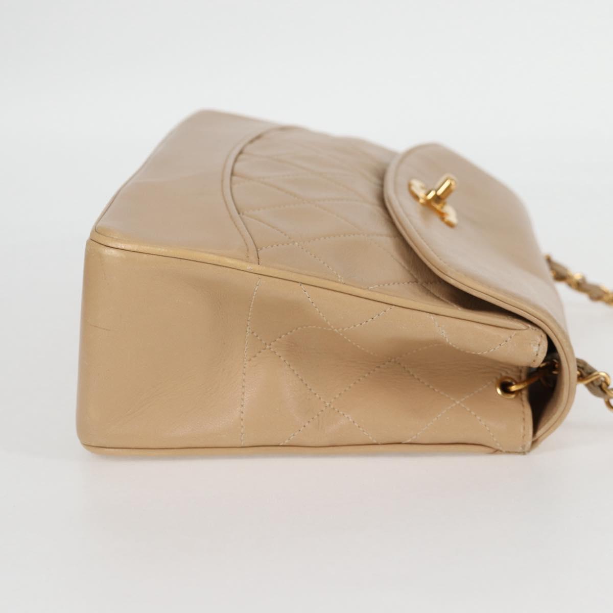 CHANEL Matelasse Chain Shoulder Bag Lamb Skin Beige Gold CC Auth kk467A