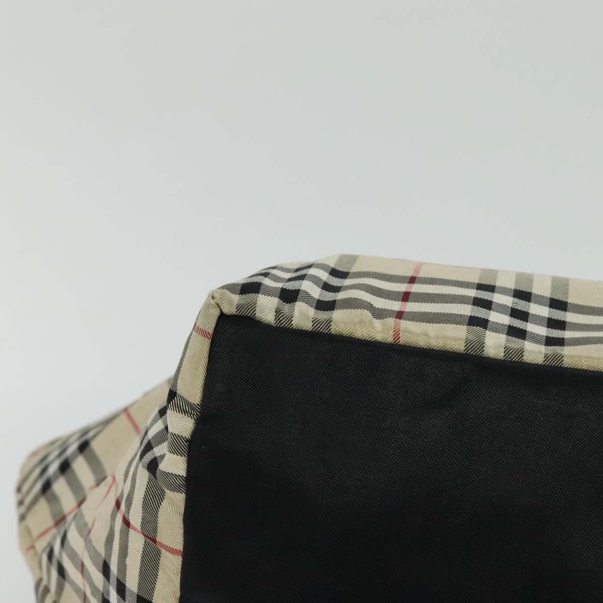 BURBERRY Nova Check Blue Label Tote Bag Nylon Beige Silver Auth kk468