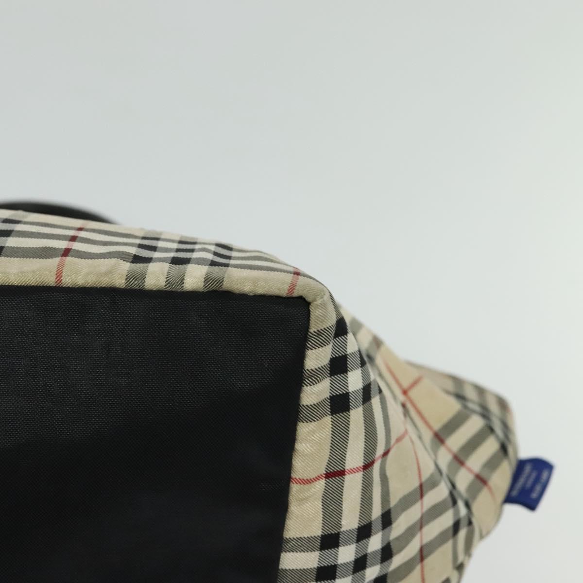 BURBERRY Nova Check Blue Label Tote Bag Nylon Beige Silver Auth kk468