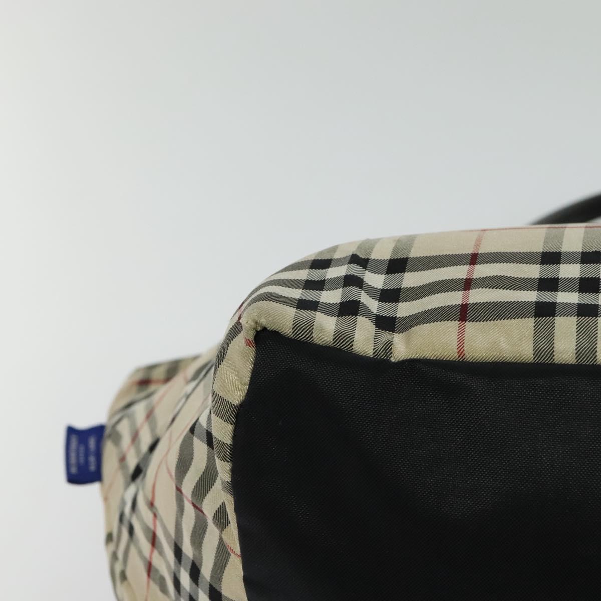 BURBERRY Nova Check Blue Label Tote Bag Nylon Beige Silver Auth kk468