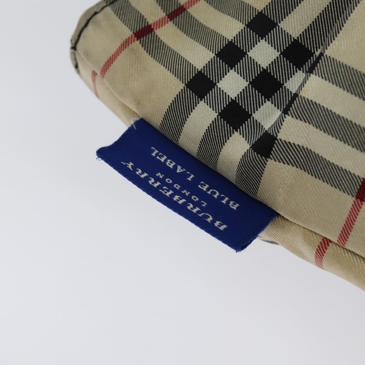 BURBERRY Nova Check Blue Label Tote Bag Nylon Beige Silver Auth kk468