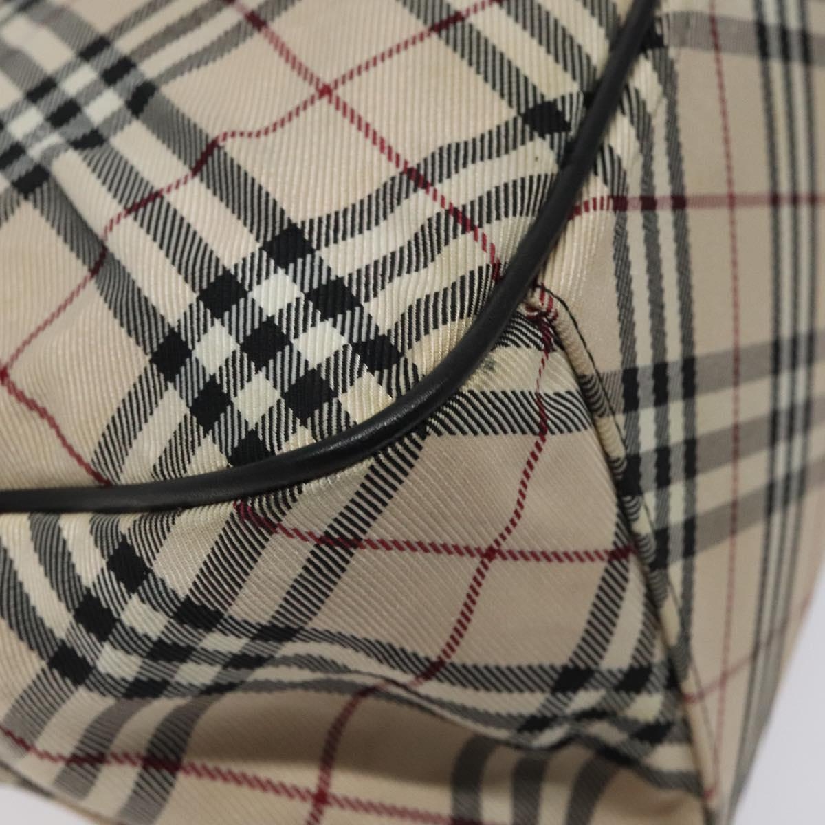 BURBERRY Nova Check Blue Label Hand Bag Nylon Beige Silver Auth kk474