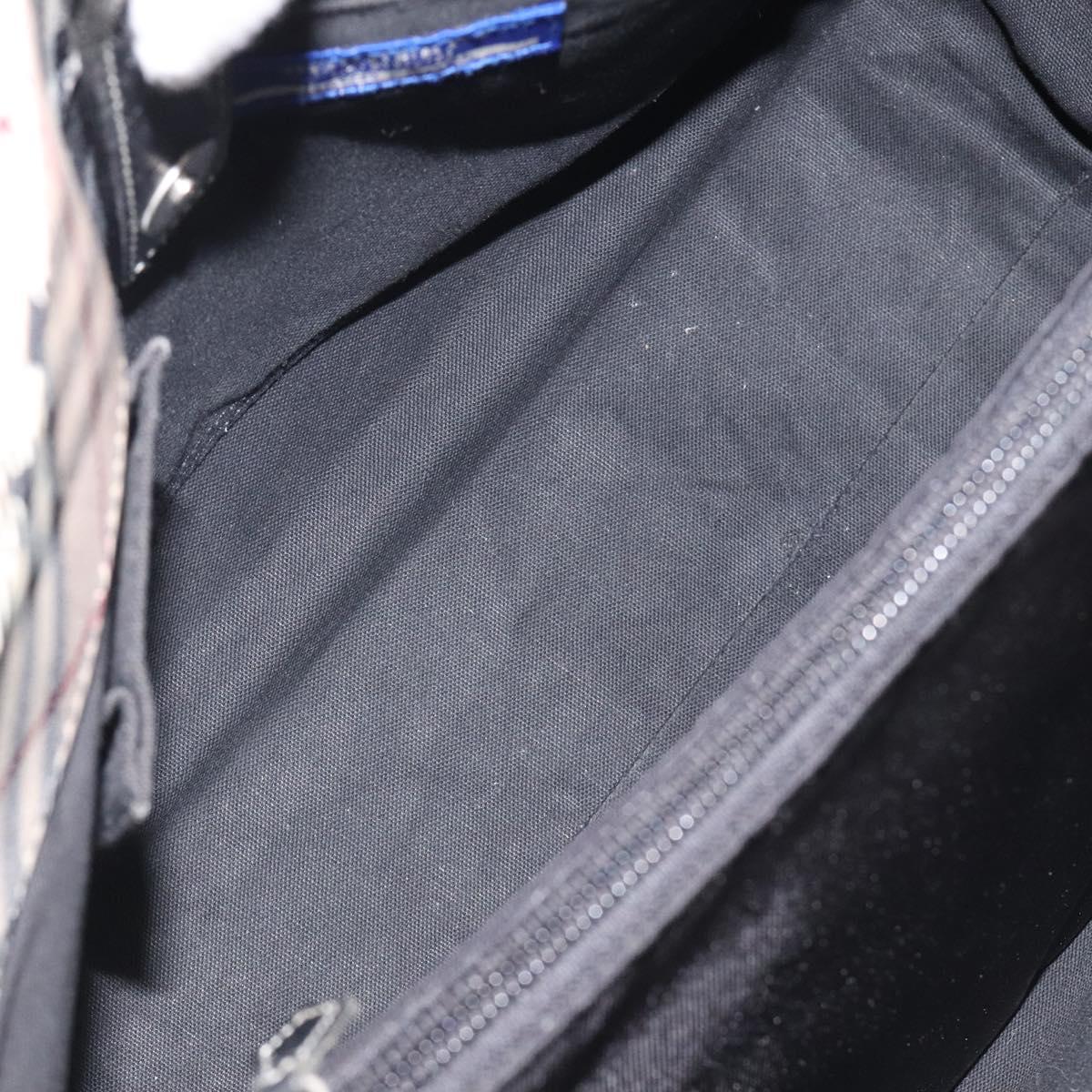 BURBERRY Nova Check Blue Label Hand Bag Nylon Beige Silver Auth kk474