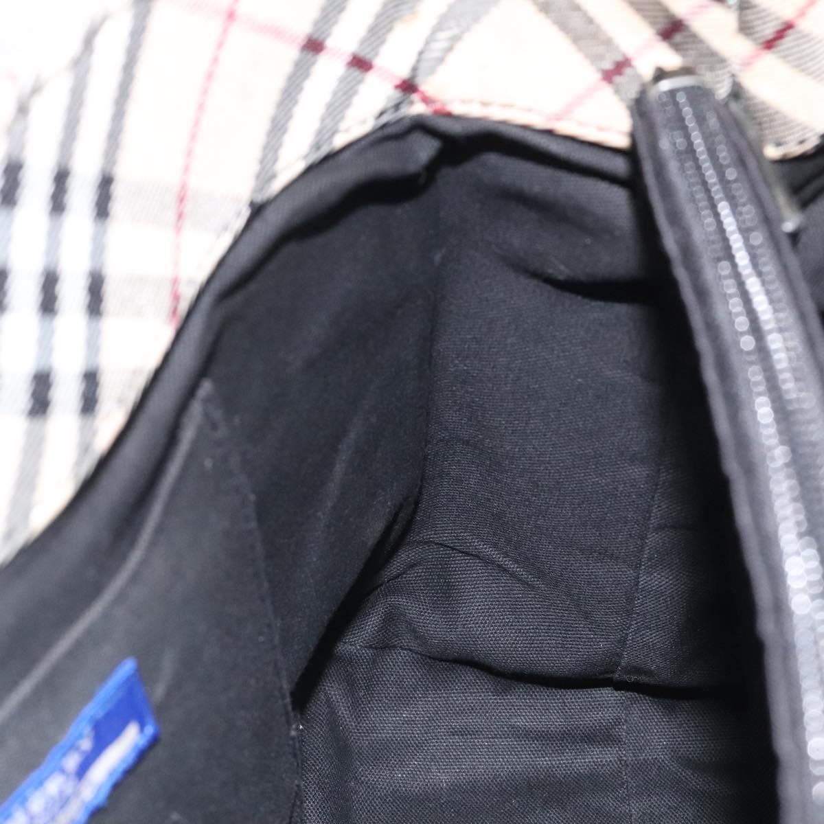 BURBERRY Nova Check Blue Label Hand Bag Nylon Beige Silver Auth kk474