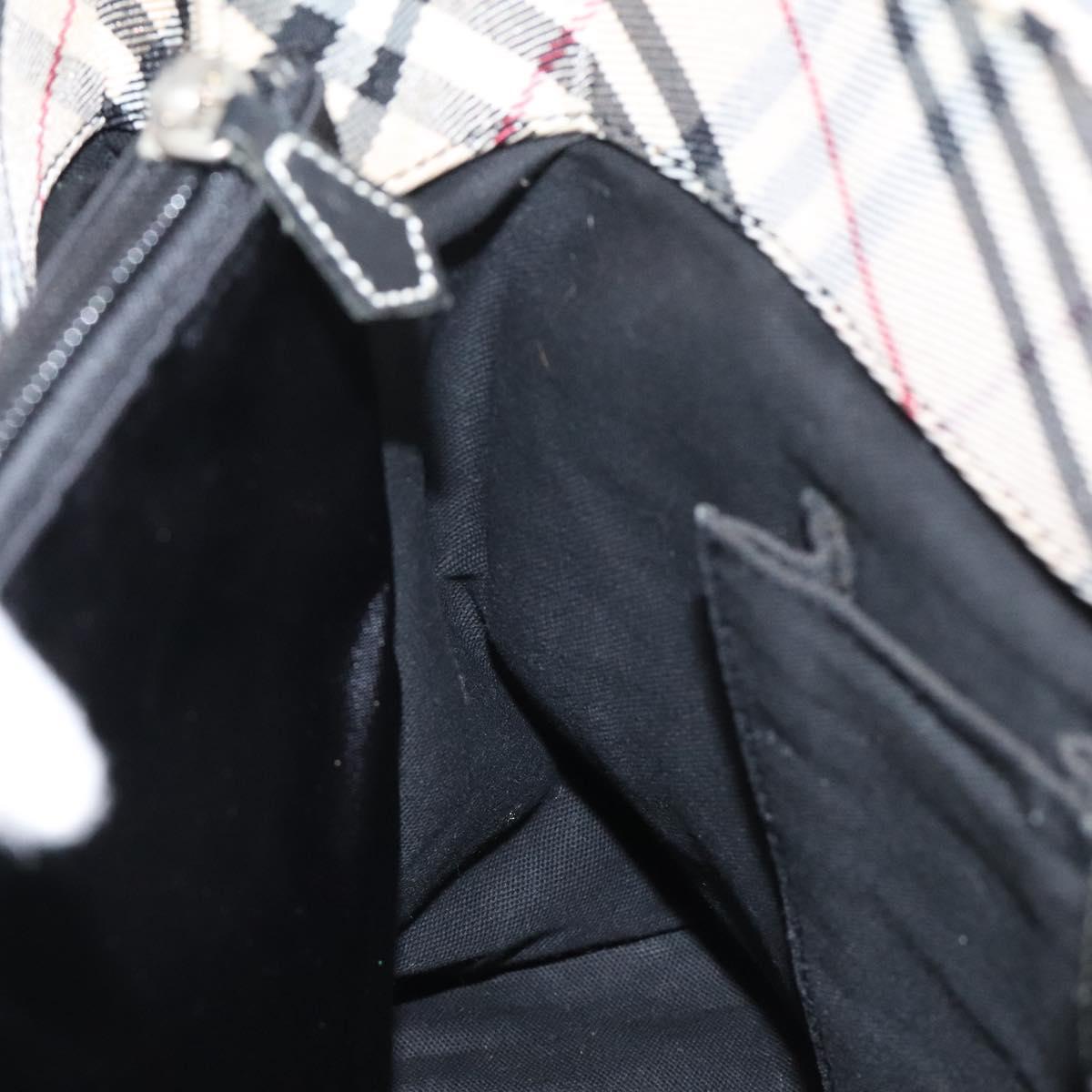 BURBERRY Nova Check Blue Label Hand Bag Nylon Beige Silver Auth kk474