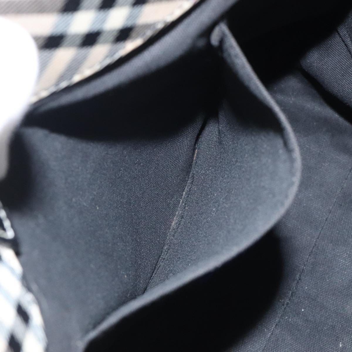 BURBERRY Nova Check Blue Label Hand Bag Nylon Beige Silver Auth kk474